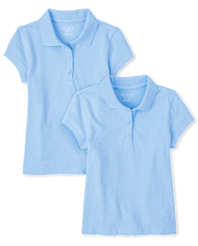 Girls Uniform Ruffle Soft Stretch Pique Polo -Pack