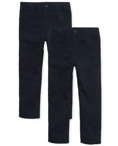 Boys Uniform Stretch Pull On Straight Chino Pants 2-Pack