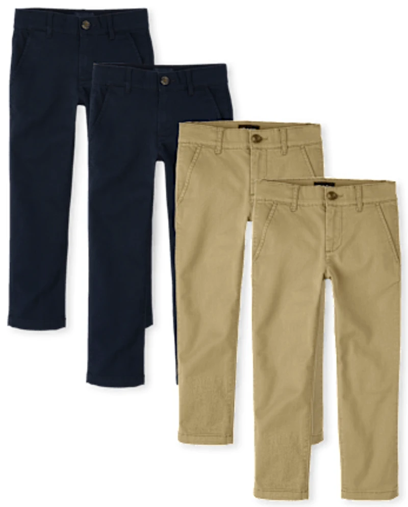 Boys Uniform Stretch Skinny Chino Pants 4-Pack