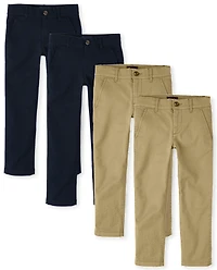 Boys Uniform Stretch Skinny Chino Pants 4-Pack
