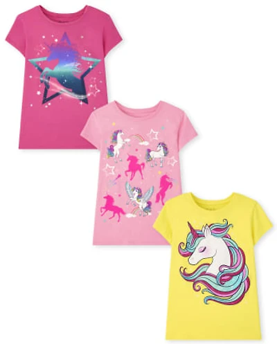 Girls Unicorn Graphic Tee 3-Pack