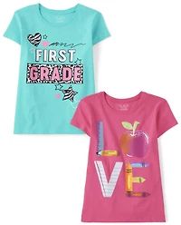 Girls First Grade Graphic Tee 2-Pack