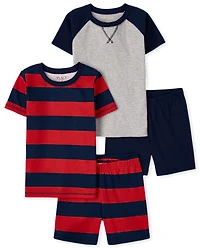 Boys Striped Snug Fit Cotton Pajamas 2-Pack