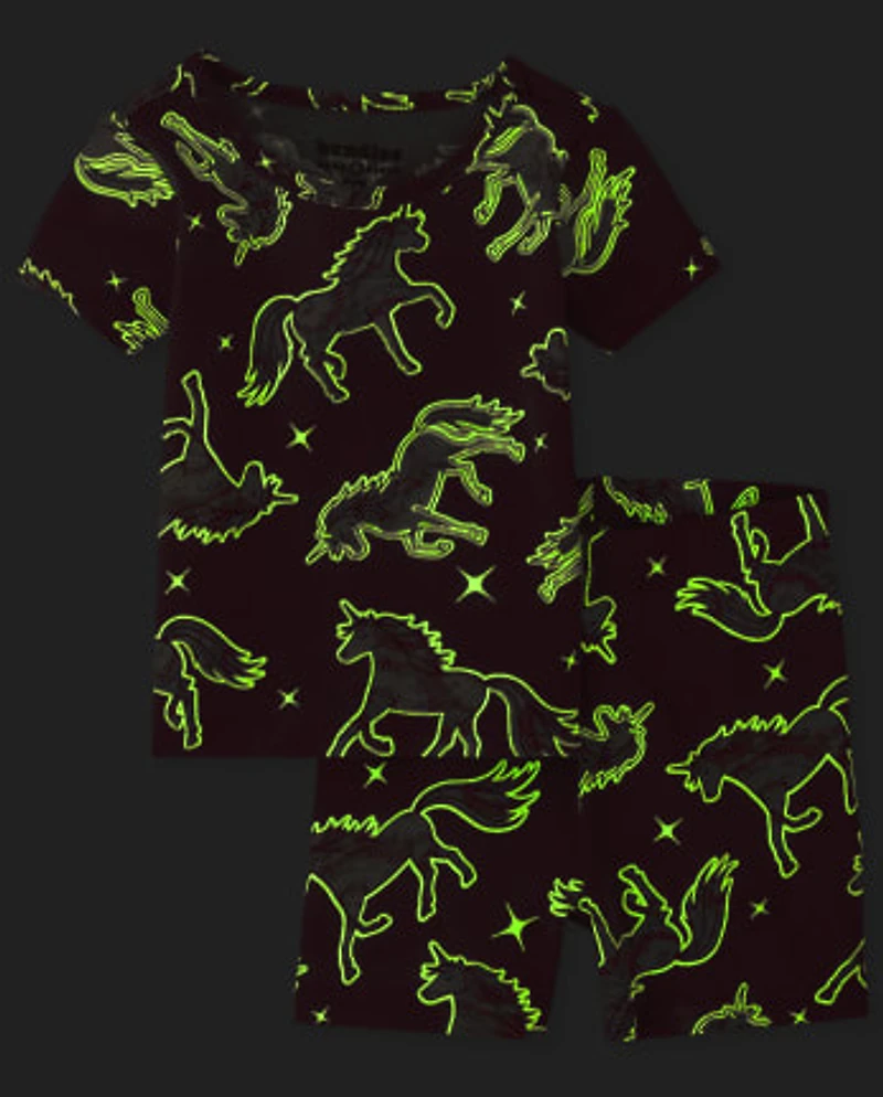 Baby And Toddler Girls Glow Unicorn Snug Fit Cotton Pajamas 2-Pack