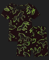 Baby And Toddler Girls Glow Unicorn Snug Fit Cotton Pajamas 2-Pack