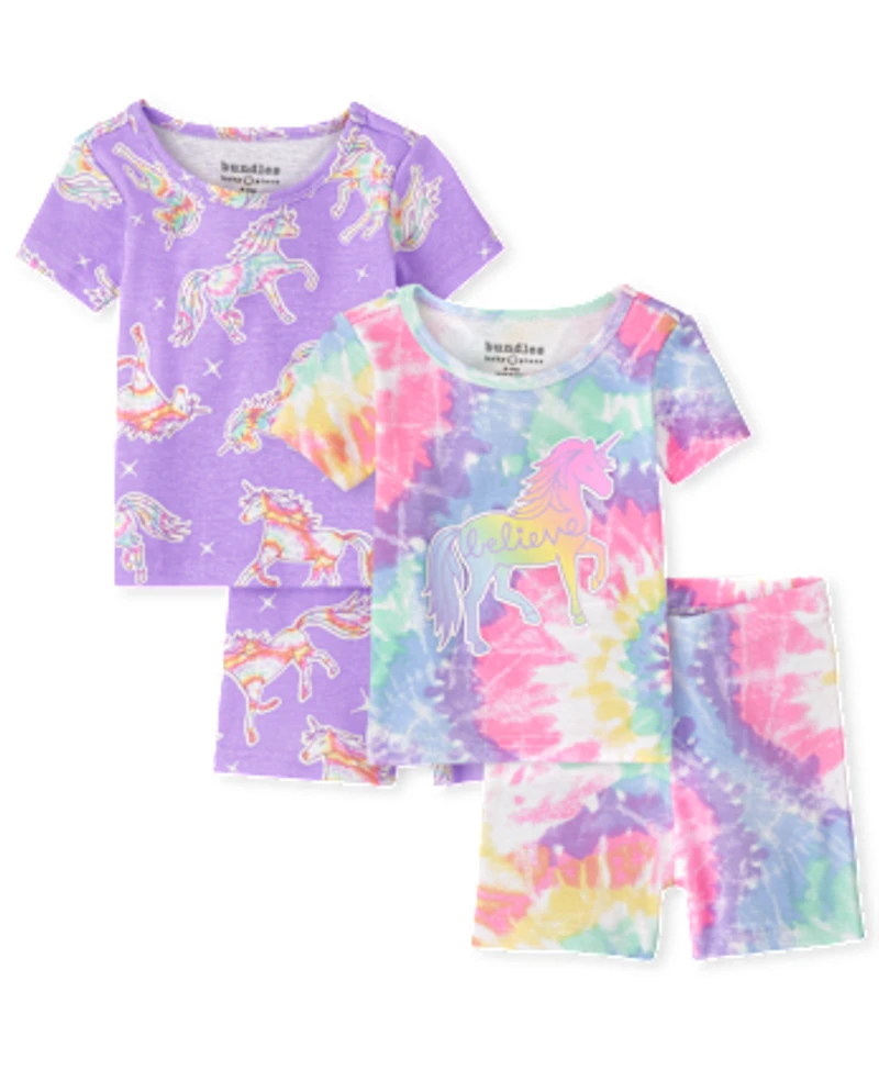 Baby And Toddler Girls Glow Unicorn Snug Fit Cotton Pajamas 2-Pack