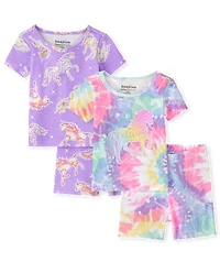 Baby And Toddler Girls Glow Unicorn Snug Fit Cotton Pajamas 2-Pack