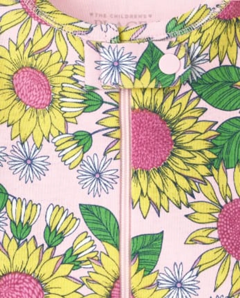 Baby And Toddler Girls Sunflower Snug Fit Cotton One Piece Pajamas
