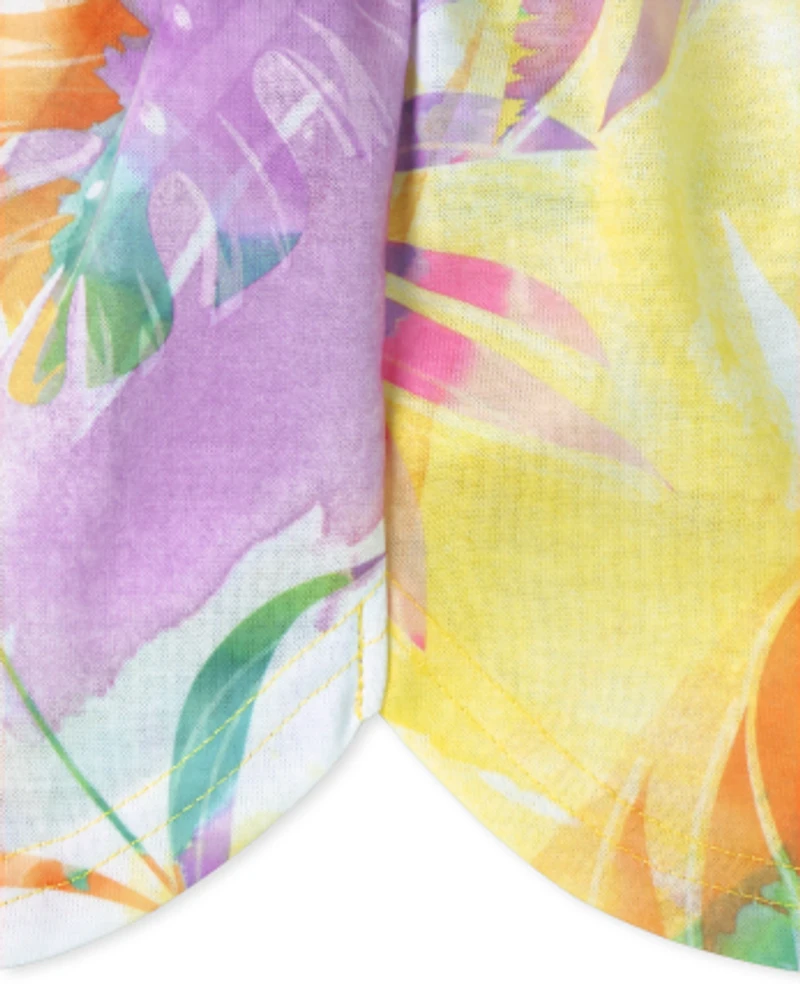 Girls Tropical Leaf Pajama Shorts