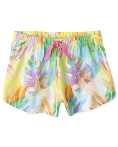 Girls Tropical Leaf Pajama Shorts