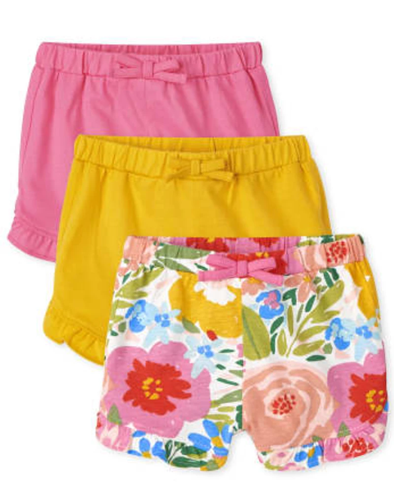 Baby Girls Floral Ruffle Shorts 3-Pack