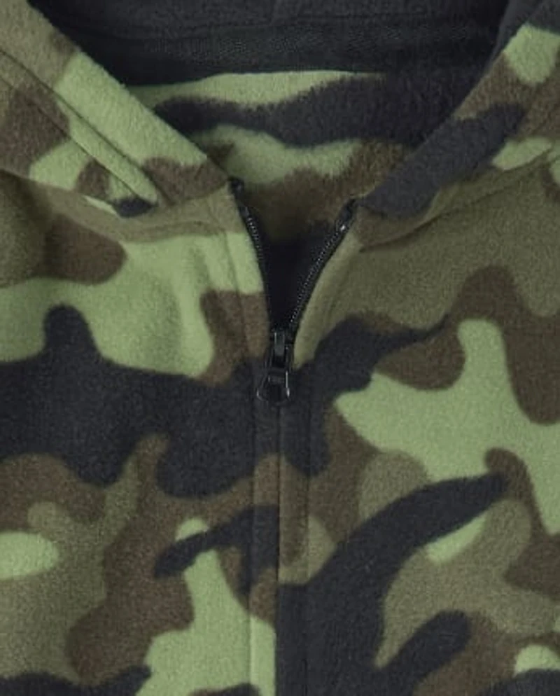 Boys Camo Fleece One Piece Pajamas