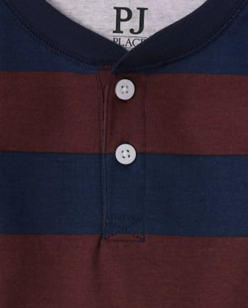 Boys Striped Henley Snug Fit Cotton Pajamas