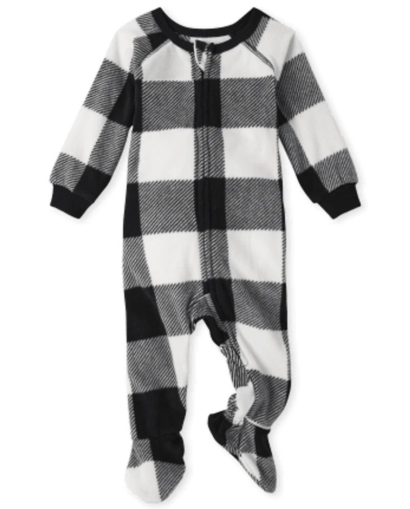 Baby And Toddler Matching Family Buffalo Plaid Fleece One Piece Pajamas