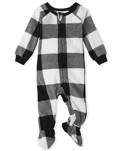 Baby And Toddler Matching Family Buffalo Plaid Fleece One Piece Pajamas
