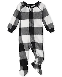 Baby And Toddler Matching Family Buffalo Plaid Fleece One Piece Pajamas