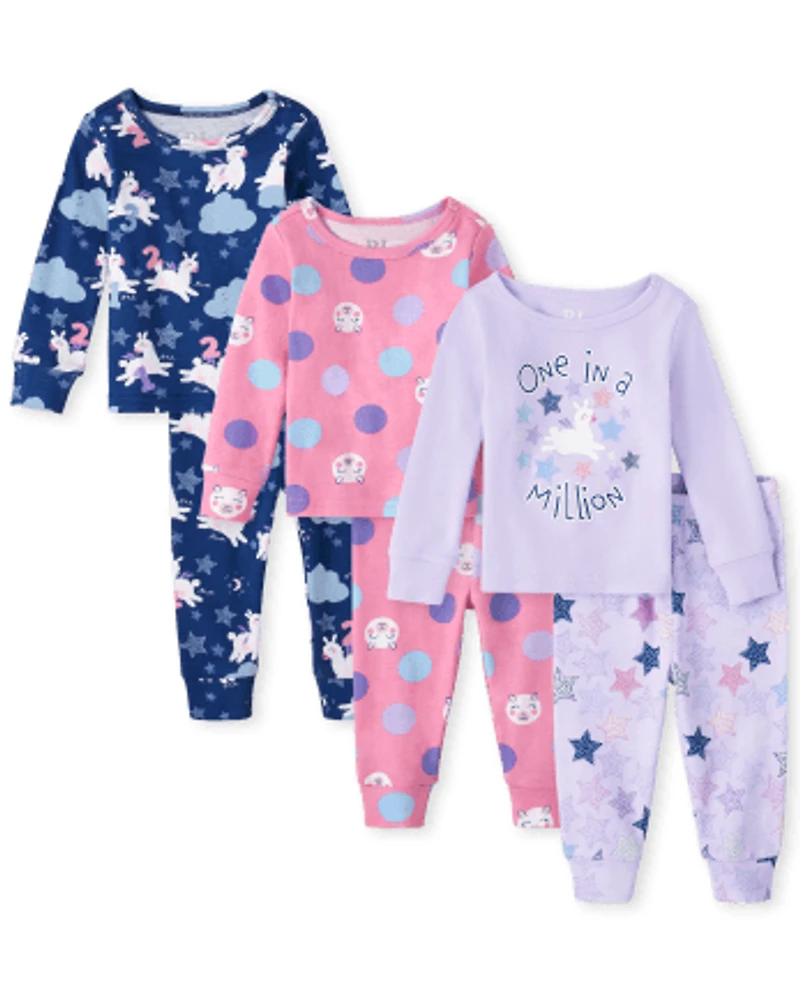 Baby And Toddler Girls Sheep Snug Fit Cotton Pajamas 3-Pack