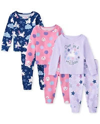 Baby And Toddler Girls Sheep Snug Fit Cotton Pajamas 3-Pack