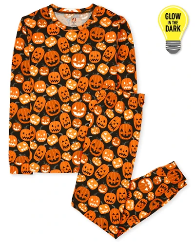 Adult Matching Family Glow Pumpkin Patch Cotton Pajamas