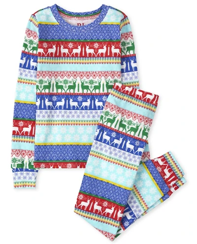 Kids Matching Family Merry and Bright Fairisle Snug Fit Cotton Pajamas