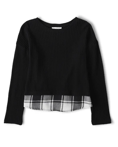 Girls Buffalo Plaid Snit 2 1 Sweater