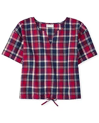 Womens Matching Family Plaid Tie Front Top