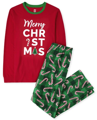 Adult Matching Family Merry Christmas Cotton And Fleece Pajamas