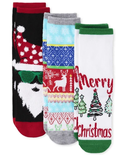 Kids Matching Family Santa Crew Socks 3-Pack