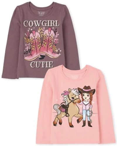 Baby And Toddler Girls Cowgirl Graphic Tee 2-Pack