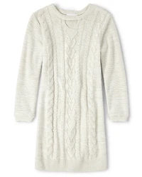 Girls Cable Knit Cut Out Sweater Dress
