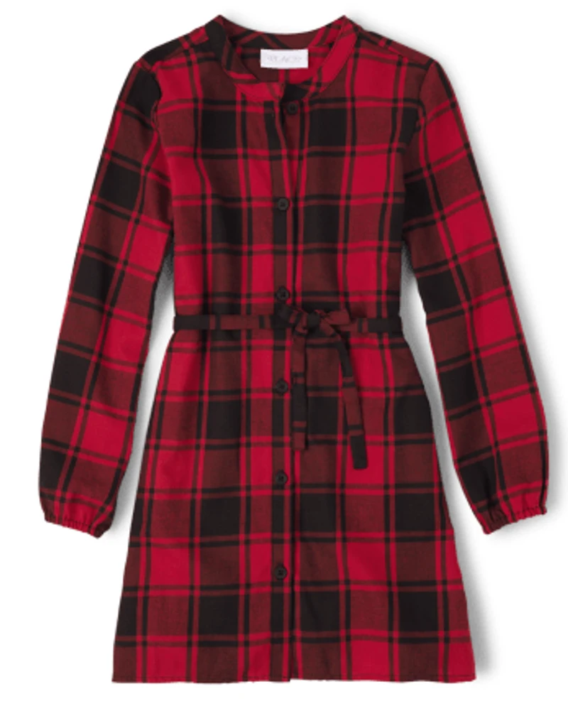 Girls Matching Family Buffalo Plaid Shirt Dress