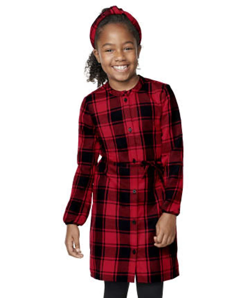 Girls Matching Family Buffalo Plaid Shirt Dress