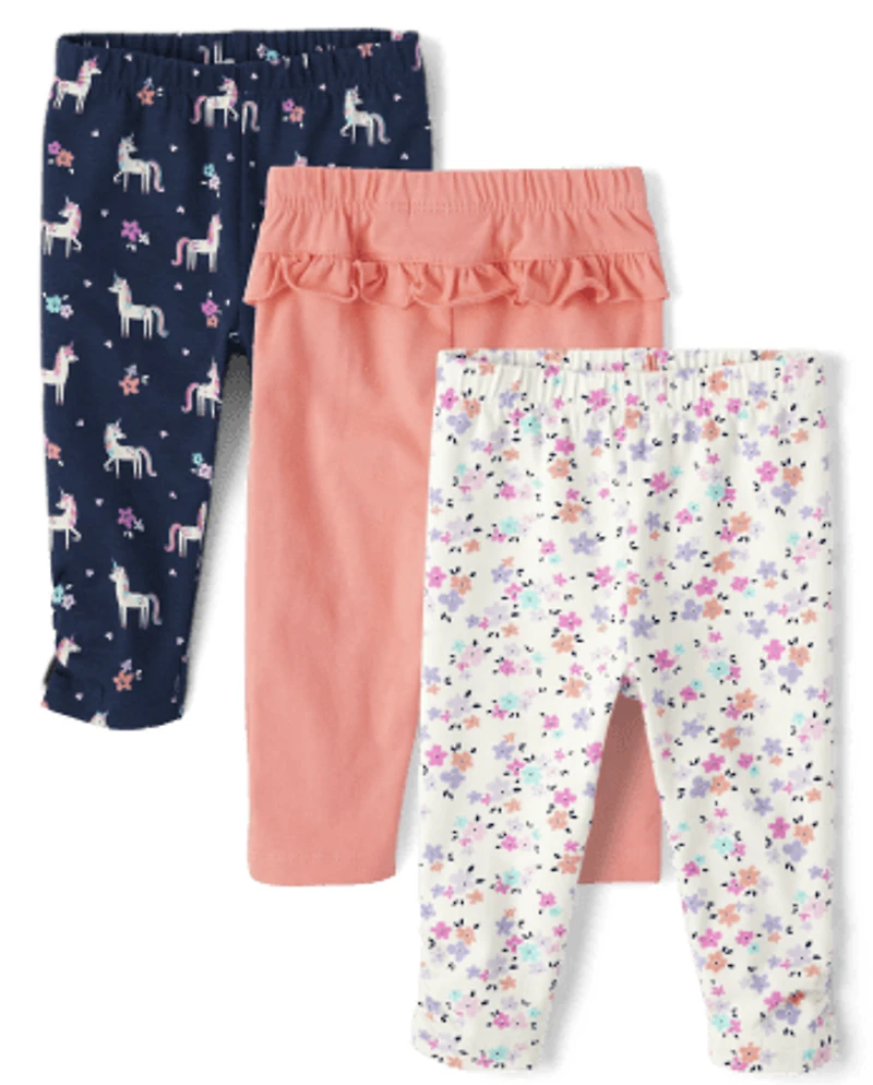 Baby Girls Unicorn Ruffle Pants 3-Pack