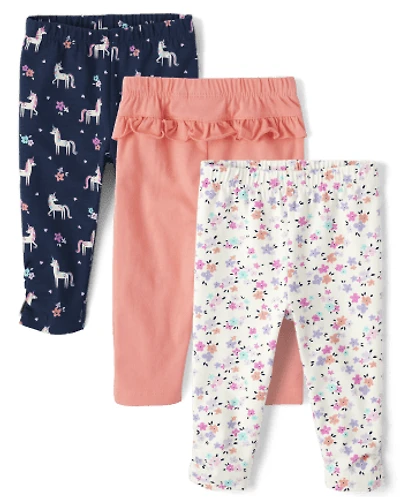 Baby Girls Unicorn Ruffle Pants 3-Pack