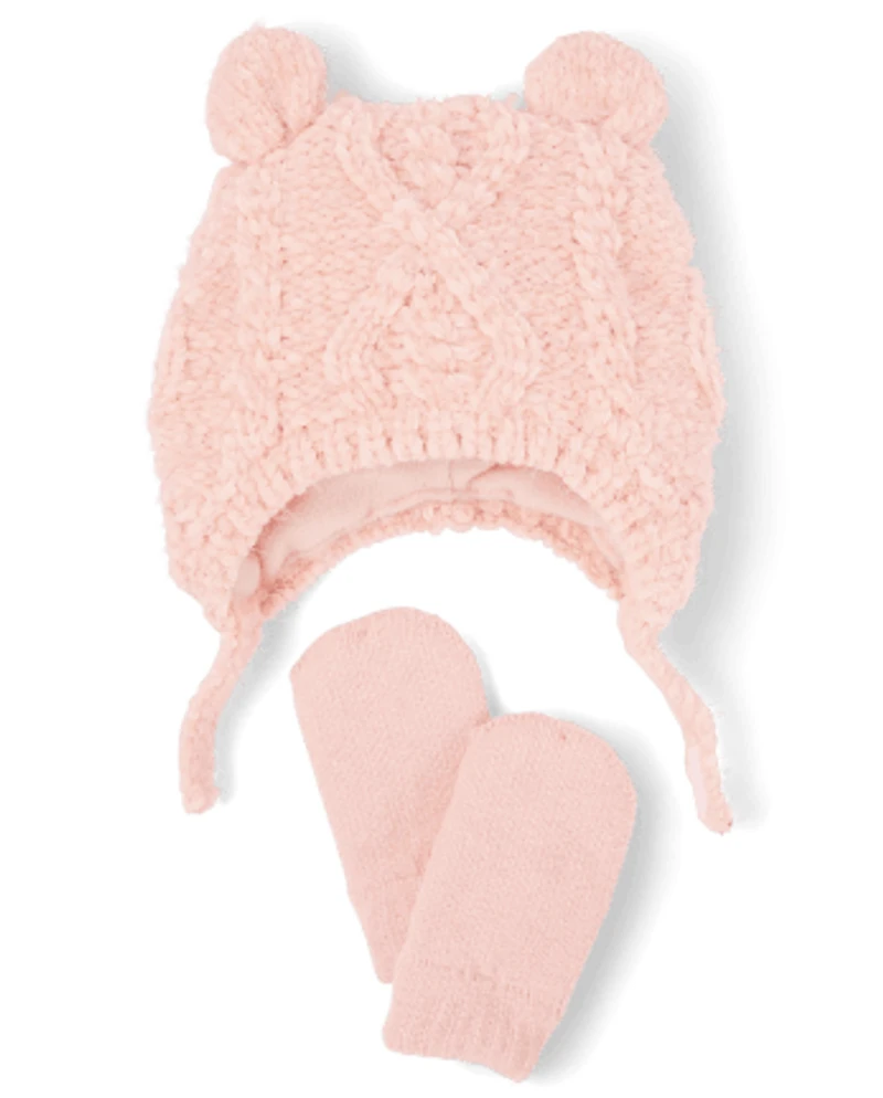 Baby Girls Cozy Hat And Mittens Set
