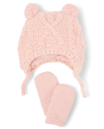 Baby Girls Cozy Hat And Mittens Set