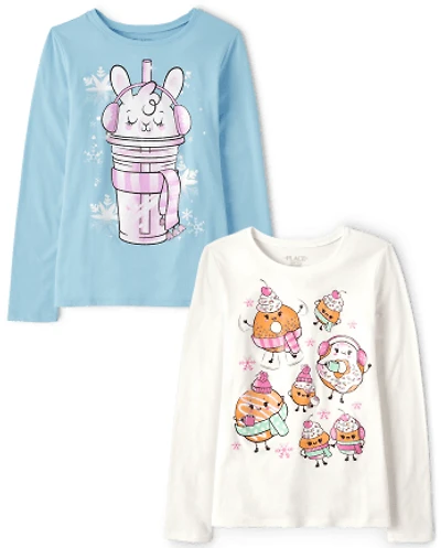 Lot de 2 t-shirts graphiques d'hiver pour filles