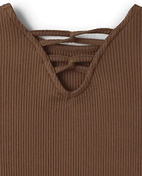 Girls Ribbed Tie Front Top