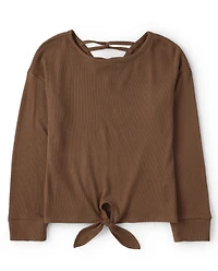 Girls Ribbed Tie Front Top