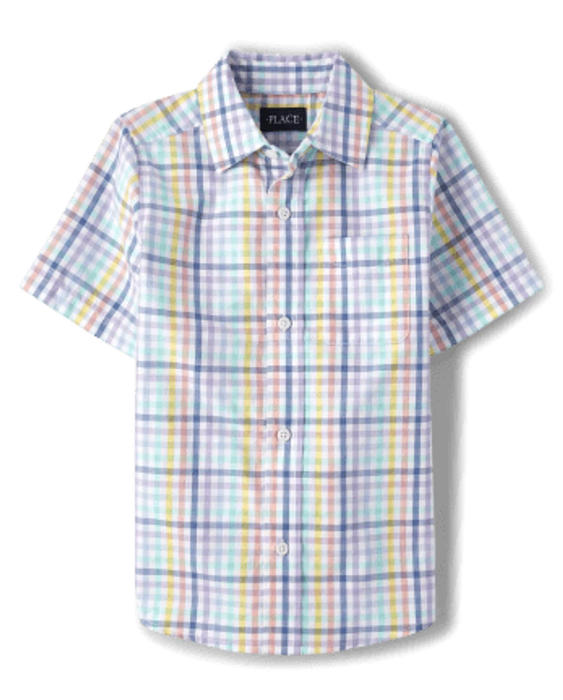 Boys Dad And Me Gingham Poplin Button Up Shirt