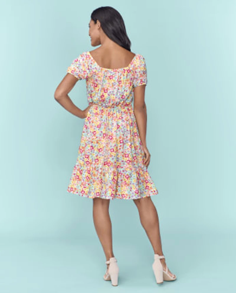 Womens Mommy And Me Floral Tiered Dress