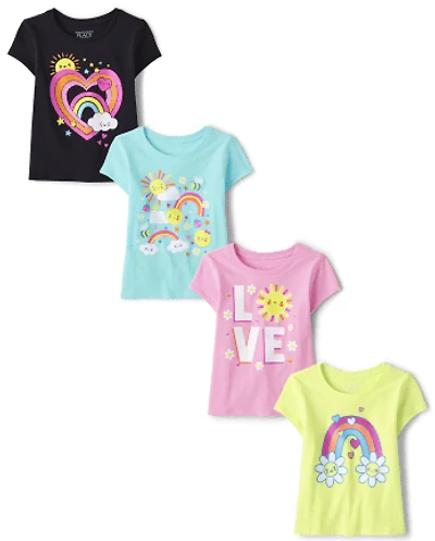 Baby And Toddler Girls Rainbow Graphic Tee 4-Pack