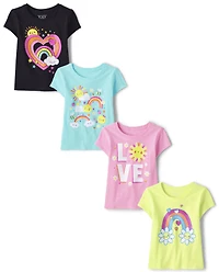 Baby And Toddler Girls Rainbow Graphic Tee 4-Pack