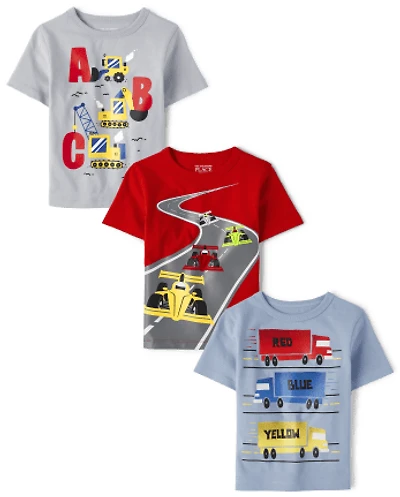Baby And Toddler Boys Alphabet Vehicle Graphic Tee 3-Pack
