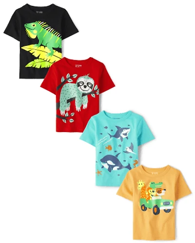Baby And Toddler Boys Animal Graphic Tee 4-Pack