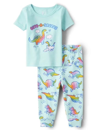 Baby And Toddler Girls Dino Snug Fit Cotton Pajamas