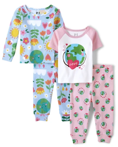 Baby And Toddler Girls Earth Snug Fit Cotton Pajamas 2-Pack