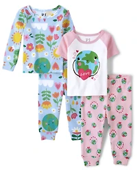 Baby And Toddler Girls Earth Snug Fit Cotton Pajamas 2-Pack