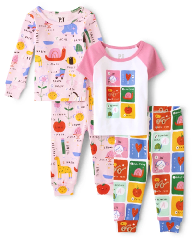 Baby And Toddler Girls Icon Snug Fit Cotton Pajamas 2-Pack