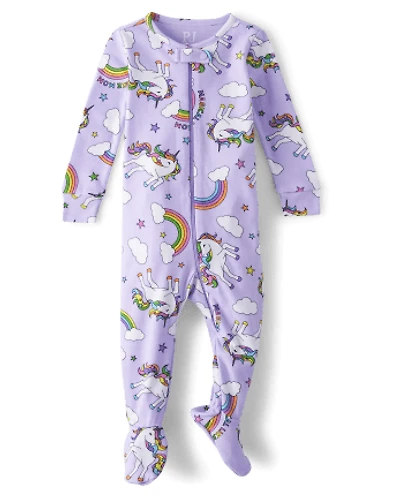 Baby And Toddler Girls Rainbow Unicorn Snug Fit Cotton One Piece Pajamas